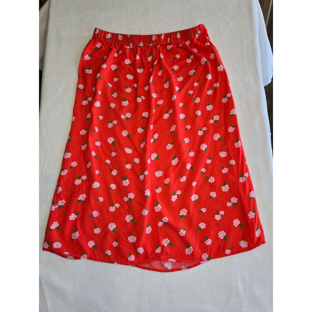 Miss Selfridge Red Floral Rose Button Side Slit Midi Skirt US 12 Viscose - Picture 8 of 9